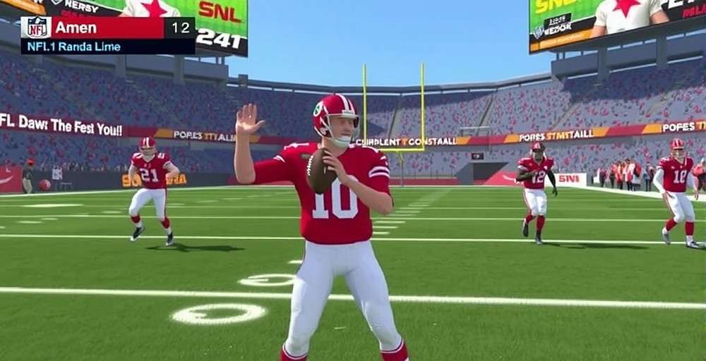NFL India Grand Champion gameplay showing a quarterback preparing to pass during a match with Hindi interface elements