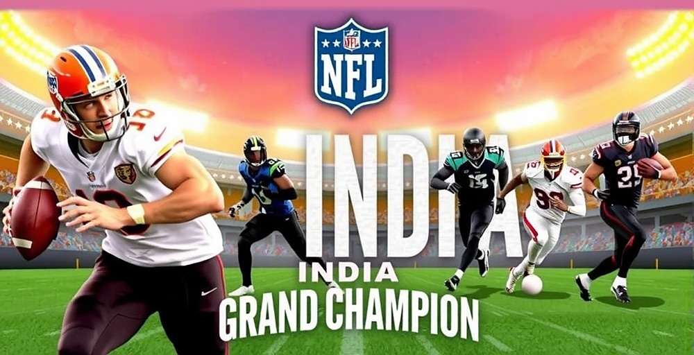 NFL India Grand Champion game cover featuring American football players in action with Indian stadium elements in the background